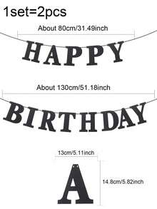 1set(2pcs)- HAPPY BIRTHDAY Black, Lime Green, Gold Glitter Birthday Banner - Black - View 3