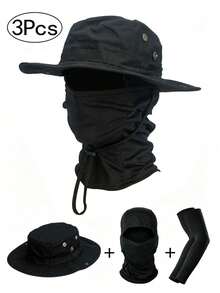 3pcs Round Brim Hat Set Outdoor Hiking Bucket Hat Drawstring Windproof Knit Hat Travel Hiking Fishing Hat - A - View 11