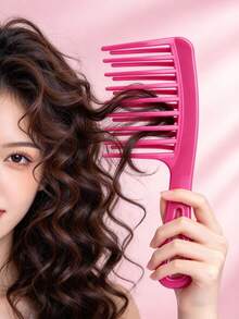 Large Double-Teeth Curling Comb, Anti-Static Smooth Styling Tool With Comfortable Grip, Durable Plastic Teeth For Long Curly Hair, Perfect Gift For Women, Modern Hair Comb, Ideal Holiday Gift For Christmas & Other Festivals - Multicolor - View 5