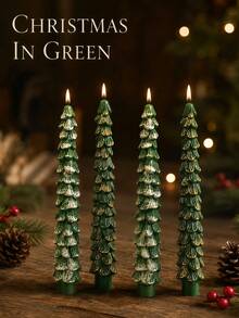 1pc Vintage Christmas Tree Long Tapered Candle, Christmas Tree Shaped, Gold/White Trim, 0.86 Inch Diameter, Suitable For Home Decor, Tabletop Decor, Christmas Holiday Decoration - Multiple Styles - View 3