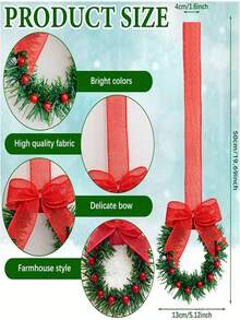 1pc Christmas Wreaths For Kitchen Cabinets, Featuring Ribbons And Small Red Berries, Perfect For Decorating Windows And Doors For Farmhouse-Style Christmas Parties - View 3