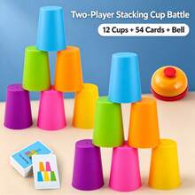 1PC-Speed Stacking Cups Battle Game - Competitive Cup Stacking Toy With Pattern Cards, Brain Teaser Reaction Training Game For Kids Adults, Family Party Interactive Educational Toy, Colorful Cup Stacking Challenge - Multicolor - View 7