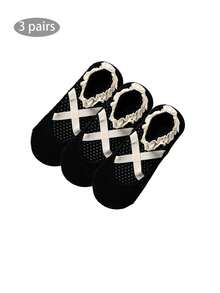 1/3 Pairs Lace Trim Cross Strap Yoga Socks For Women, Non-Slip Silicone Bottom Professional Pilates Dance Ballet Fitness Sports Socks, Style Ballet Socks, JK Socks - Black - View 7