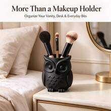 Black Owl 3D Printed Makeup Brush Holder, Multi-Functional Desktop Pen Holder, Bedroom Vanity Cute Cartoon Storage Decor - View 7