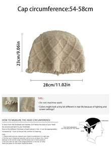 Solid-Color Rhombus Texture Raw-Edge Knitted Beanie Hat For Women, Autumn/Winter Fashion Warm Versatile Face-Slimming Ear-Protecting Woolen Cap - Fringed Diamond Pattern - View 3