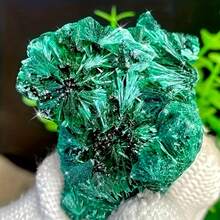Natural Mineral Specimen: Malachite, Feather-Like Needle Crystals, Original Stone Pigment, Science Collection, Home Desktop Decor, Holiday Gift - Green - View 4