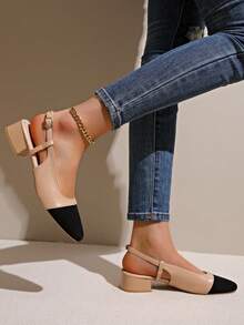 Elegant Women's High Heel Sandals, Colorblock Backless Square Toe Chunky Heel Shoes, Suitable For Office, Wedding, Party - Apricot - View 6