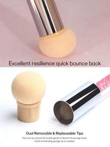 Dual Tip Nail Sponge Blending Brush, Double End Ombre Nail Gradient Pen, Clear Acrylic Rhinestone Handle Nail Art Smudge Tool For Mirror Powder & Nail Gel DIY Manicure - Multicolor - View 5