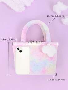 Handbag With 3D Cloud Pendant Decoration, Open Top Large Capacity Design, Can Store Personal Items, No Extra Closure, Soft Cute Sweet Style Tote Bag, Portable Handheld, Suitable For Shopping, Daily Outings, For Girls And Students, Cute Healing, Atmospheric Girl Small Bag - Multicolor - View 5