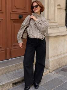 女款格紋飛行夾克外套 半季短版夾克 春季長袖街頭風外套 - 卡其色 - 查看 4
