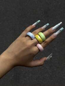 1-4PCS Macaron Color Vibrant Resin Open Ring Set For Women, Party, Valentine's Day, Christmas, New Year, Daily Wear, Gift - Multicolor - View 5