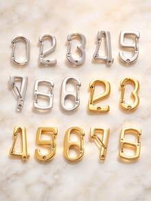 1pc Stainless Steel Number Spring Clasp, Gold & Silver Digit 0-9 Carabiner, Number Shape Snap Hook For DIY Necklace Bracelet Keychain Jewelry Making - Buckle - View 4