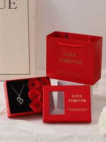 New Creative Valentine's Day Gift Ring Necklace Rose Flower Jewelry Box, Window Gift Box, Window Soap Flower Jewelry Box, Suitable For Anniversary, Birthday, Wedding, Valentine's Day, Christmas, Mother's Day (Necklace Not Included) - Multicolor - View 6