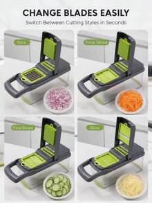Multifunctional Vegetable Chopper 16-In-1 Set, Vegetable & Fruit Slicer, Food Grinder, Onion Chopper, Potato Dicer All-In-One, With Storage Container And Multiple Interchangeable Blades, Press-Down Operation For Fast Shredding, Slicing, And Dicing, Suitable For Onion, Potato, Carrot, Cucumber And Various Fruits & Vegetables, 14-Piece / 16-Piece Set Optional, Complete Blade Accessories, Essential Practical Kitchen Tool For Daily Meal Prep And Food Processing, Time-Saving And Effortless - View 6