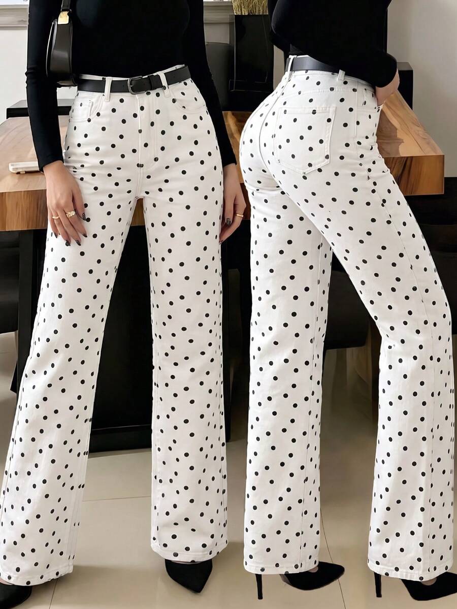 Women's Fashion Casual Blue Flare Jeans, Medium Stretch, Long Design, Suitable For Daily Wear - Medium Wash - View 1