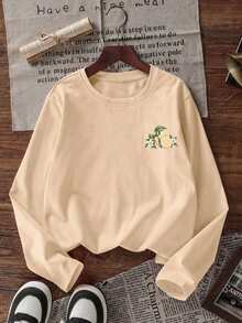 Tween Girl 1pc Printed Long Sleeve T-Shirt, Suitable For Tween Girls' Autumn/Winter Tops, Young Student Children's Clothing, Suitable For Outerwear And Layering - Apricot - View 2