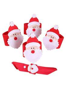 6pcs/Set Santa Claus Theme Napkin Rings And Holders, Suitable For Holiday Parties, Weddings, Family Dinners And Christmas Table Decor; Reusable Fabric Napkin Rings, Add Festive Atmosphere To The Dining Table, Perfect For Christmas And New Year Parties - Multicolor - View 2