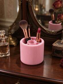 Vintage Vertical Stripe Makeup Storage Bucket, 3D Printed One-Piece Molding, Multi-Compartment Divided Space, Organized Placement Of Various Makeup Tools, Easily Create A Refined Vanity - Multicolor - View 12