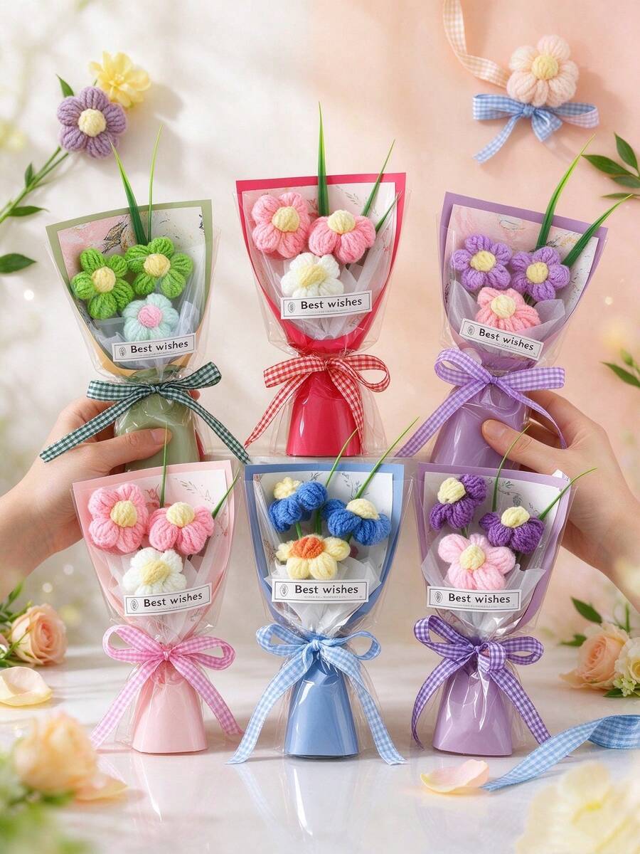 1 Bunch Mini Artificial Flower Bouquet With Gift Bag, 15.5cm*8.5cm, Valentine's Day Small Gift, Mother's Day Bouquet, Wedding Favor Choice - Multicolor - View 1