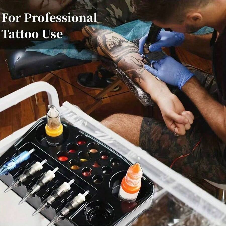 2/3pcs Disposable Tattoo Ink Tray (Black & White), Multi-Hole Ink Loading Tray, Tattoo Ink Cup Holder, 2-In-1 Ink Plate And Needle Holder, Professional And Beginner Tattoo Supplies, Halloween Accessories. This Multi-Functional Tattoo Ink Tray Is An Essential Tool For Tattoo Artists, Permanent Makeup Practitioners And Hair Salons. The Tray Is Made Of Sturdy Plastic Material, Stable And Not Easy To Tip Over, Durable. The Tray Has Multiple Slots For Placing Multiple Ink Cups, Pigment Containers And Tattoo Needles, Suitable For Halloween Body Painting - Multicolor - View 1