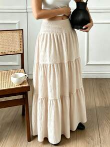 1 buah Rok Wanita Kasual Bohemian Elegan Warna Polos Bahan Poliester dengan Hem Bergelombang, Cocok untuk Sehari-hari, Festival, Malam Hari, Kencan, Liburan, Kantor, Semua Musim - Aprikot - View 4