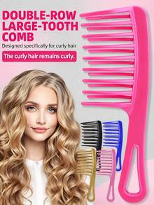 Large Double-Teeth Curling Comb, Anti-Static Smooth Styling Tool With Comfortable Grip, Durable Plastic Teeth For Long Curly Hair, Perfect Gift For Women, Modern Hair Comb, Ideal Holiday Gift For Christmas & Other Festivals - Multicolor - View 7