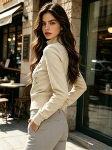 Camellia Autumn New Women's European And American Style Fashion Minimalist Versatile Knot Button Sweatshirt Jacket - Beige - View 4