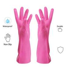 1 Pair Reusable Rubber Cleaning Gloves, Waterproof Non-Slip Dishwashing Gloves For Kitchen Bathroom Laundry, 6 Colors - A - View 6