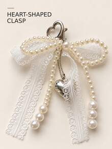 1-2pcs Plastic Sweet Pearl Bow Keychain, Heart-Shaped Lace Pendant, Korean Y2K Car Key Ring, Bag Charm, Minimalist Girly Style - Multicolor - View 5