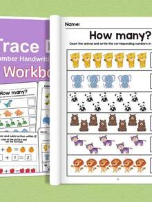 Educational Children's Basic Math Practice Material, Kindergarten Number Learning Workbook, Covering Counting, Number Tracing, Subtraction, Shape Statistics, Place Value Exercises, Colorful Cute Cartoon Design, Simple And Easy To Understand Math Exercises, Preschool Early Education Learning Material, Suitable For Home Enlightenment Practice, Party Favors, Desk Decoration, Perfect Holiday Birthday Gift For Young Boys And Girls - Multicolor - View 1