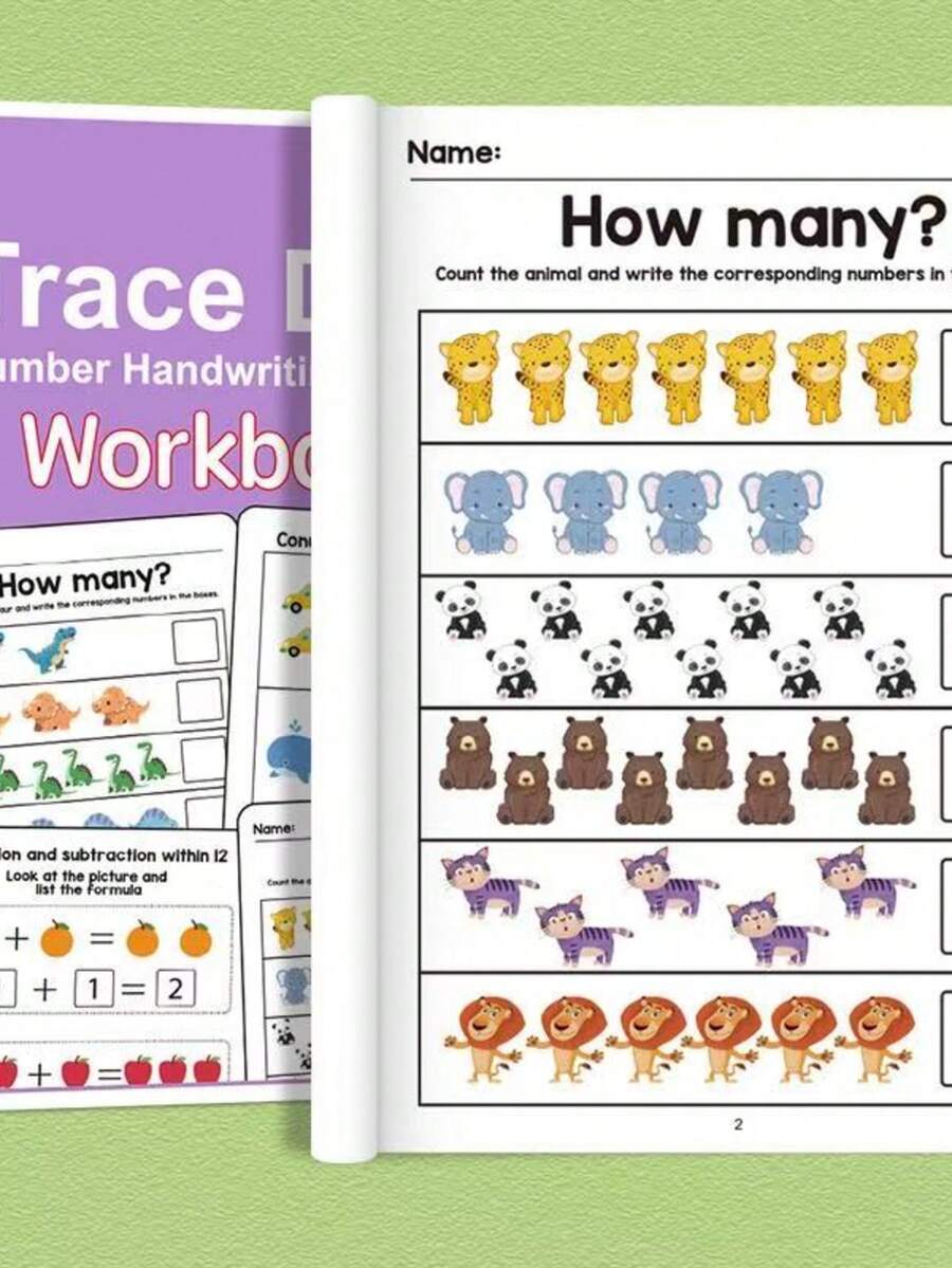 Educational Children's Basic Math Practice Material, Kindergarten Number Learning Workbook, Covering Counting, Number Tracing, Subtraction, Shape Statistics, Place Value Exercises, Colorful Cute Cartoon Design, Simple And Easy To Understand Math Exercises, Preschool Early Education Learning Material, Suitable For Home Enlightenment Practice, Party Favors, Desk Decoration, Perfect Holiday Birthday Gift For Young Boys And Girls - Multicolor - View 1