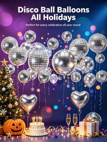 5/10/20pcs [10 Inch, 18 Inch, 22 Inch] Silver Disco Theme Balloons, Christmas Decoration, Inflatable Supplies, Suitable For Birthday Party, Anniversary And Celebration Backdrop - Multicolor - View 5
