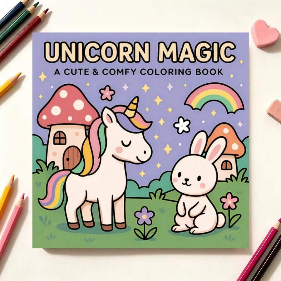 1pc Magic Unicorn Coloring Book, 24 Pages Of Fun Cartoon Patterns, Cute Coloring Book For Kids, Back To School, New Year, Christmas, Birthday Holiday Party Gift Choice