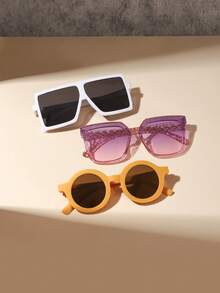 1set 3pcs 3-8Y Kids Oversized Square & Round PC Frame Glasses, Solid Color Minimalist Eyewear For Party Daily Outdoor With Glasses Box - Multicolor - View 7