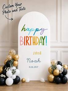 Personalized Elastic Canvas Arch Backdrop - Customizable Arch Backdrop Cover For Dome Backdrop Frame, Easy To Set Up, Indoor/Outdoor Use, Multiple Sizes Available, Perfect For Graduation Season, Birthday Party, Wedding Party, Christmas, Halloween, Valentine's Day, Mother's Day, Holiday Atmosphere, Suitable For Birthday, Theme Party, Wedding, Party Decoration, Durable Elastic Polyester Material Banner, No Electricity Required - Multicolor - View 2