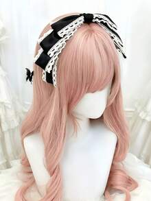 1件黑色蕾絲髮箍，優雅時尚層次蝴蝶結，蘿莉塔風格女性 Cosplay 髮飾 - 黑色 - 查看 2