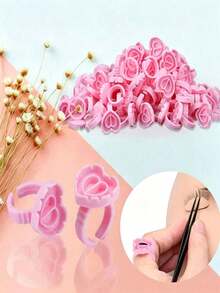 100/50/20/10pcs Disposable Pink Heart & Triangle Shaped Eyelash Extension Finger Ring Cups With Dropper Tips, Suitable For Eyelash Extensions And Microblading - Multicolor - View 1