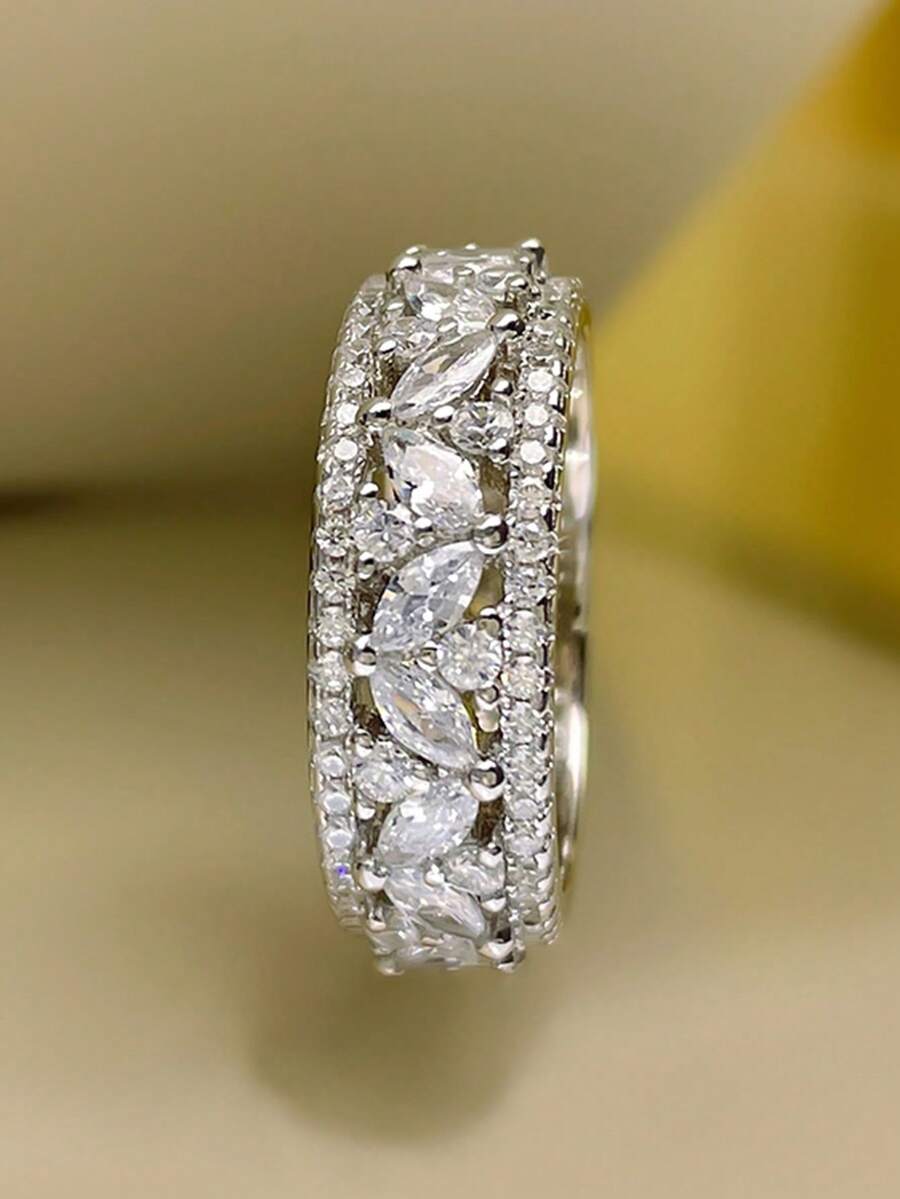 1 buah Cincin Zirkonia Kubik Romantis untuk Wanita, Perhiasan Pesta Pernikahan dan Pertunangan, Hadiah Hari Valentine