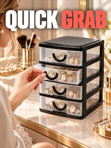 4-Layer Drawer Storage Box Space-Saving Multifunctional Jewelry Organizer Lightweight Makeup Storage Box For Women Suitable For Transparent Desk Home Items Room Home Dormitory Vanity Bathroom Bedroom Desk Decor Apartment Essentials Accessories - Multicolor - View 4