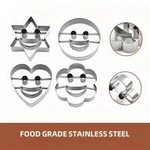 4Pcs Smiling Face Cookie Cutters Set, Stainless Steel Heart Star Flower Round Biscuit Molds, DIY Pastry Fondant Dough Baking Tools For Kitchen - View 11