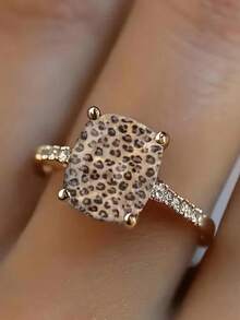 1pc Leopard Print Square Ring, Fashion Statement Piece, Suitable For Women's Daily Wear And Party Occasions, Great Jewelry Gift Choice - Multicolor - View 6