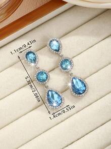 1 Pair Bohemian Alloy Glass Rhinestone Fashion High-End Popular Versatile Bestselling Earrings - Lake Blue - View 4