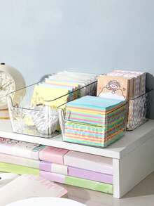 1/3/6pcs Glacier Pattern Transparent Storage Boxes, Sticky Note Storage Box Set, 2 Sizes Available, Desktop Stationery & Cosmetics Organizer, High-Quality PET Material, Open Design For Easy Access, Desk & Vanity Organizer, Student Stationery Storage, Durable & Shatter-Resistant - Clear - View 7