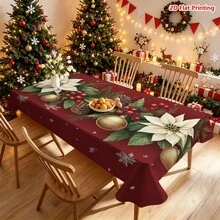 1pc Rectangular Christmas Themed Printed Tablecloth, Suitable For Indoor/Outdoor Dining, Party, Buffet, Wedding, Woven Polyester Tablecloth - Multicolor - View 8
