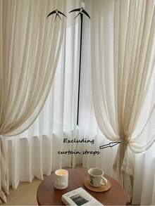 1PC French Cream Style Linen Sheer Curtain, Living Room Bedroom Vintage High-End Japanese Linen Window Sheer - Multicolor - View 5