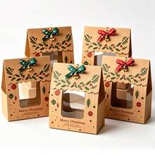 1 Pc Christmas Gift Box Decorations With Bows And Bells, Party Embellishments For Holiday Gift Wrapping, Home Christmas Decor And Gift Giving - A - View 2