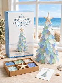 1 Set Coastal Mosaic Christmas Tree DIY Craft Kit With Starfish Topper, 5 Color Options, Nautical Room Decor, Ocean Inspired Tabletop Centerpiece For Beach House, Mantel And Living Room Shelf, Christmas Gifts And Holiday Craft Projects - DIY Christmas Tree Kit - View 6