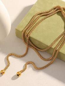 1pc Vintage Sexy European & American Style Beaded Pendant Thick Chain Long Necklace, Lightweight Multi-Layer Collarbone Chain, Suitable For Daily And Party Wear, Matches Deep V-Neck Tops - Gold - View 3