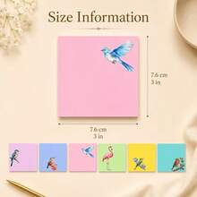 Cute Bird Sticky Notes 3/6 Books Set, Suitable For Notes, Reminders, Diary Recording - Pastel Self-Adhesive Memo Pads With 6 Bird Patterns, Colorful Notebooks For Office Desk, School Supplies, Square Bird Theme Gift - A - View 3