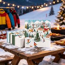 Christmas Winter Ski Town Disposable Paper Napkins, Snow Mountain Cabin Printed Napkins For Holiday Party Table Decor - Multicolor - View 3